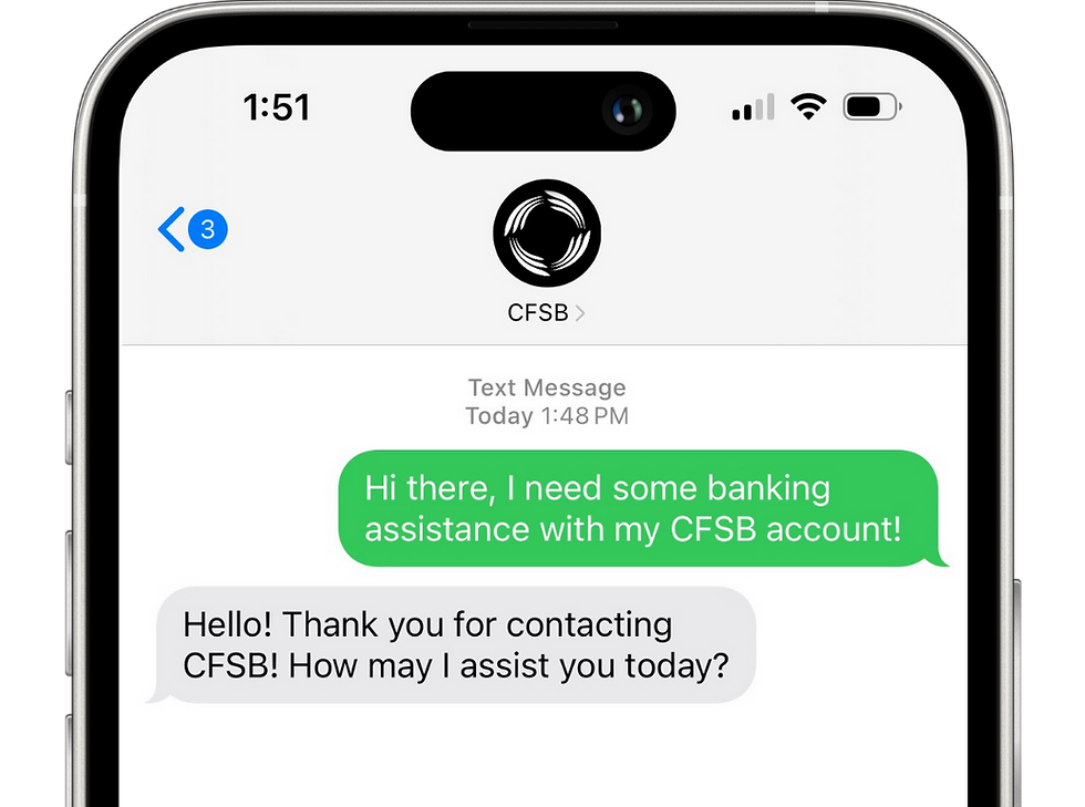 Text message from CFSB Help Center